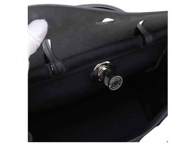 Hermès Bolsa Tote e Bolsa de Ombro Birkin Small PM em Canvas com Acabamento Prateado Preto - vista 9