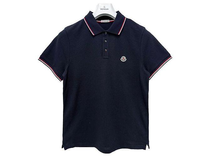 Moncler Polo in piqué di cotone con bordatura logo Blu scuro - vista 11