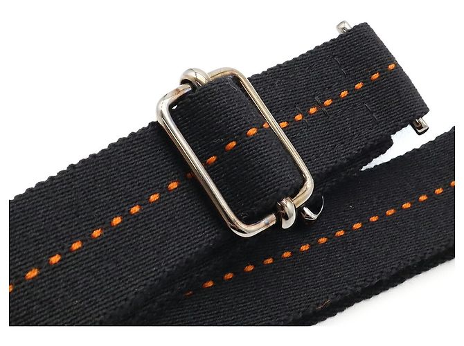 Hermès Tracolla in tela Hermes Nero Arancione - vista 4