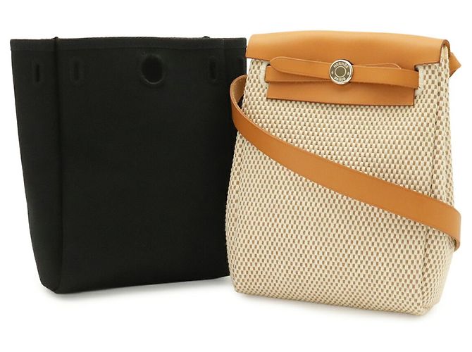 Borsa a Spalla Hermès Herbag TPM Pochette Nero Marrone chiaro - vista 2