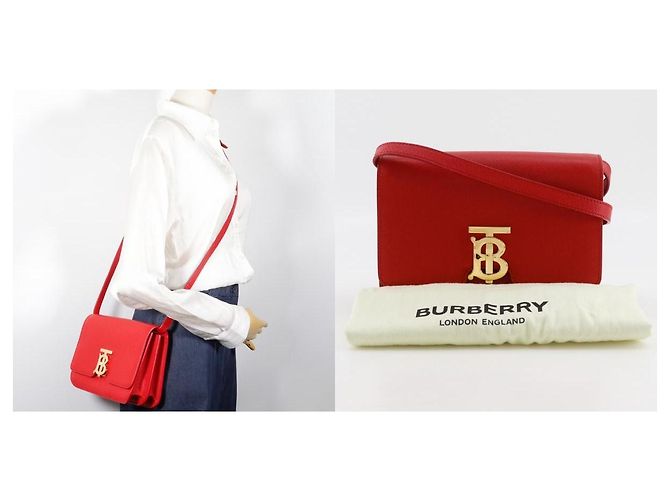 Burberry TB Flap Leather Small Rosso - vista 7
