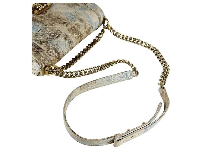 Borsa Chanel Boy a Spalla Marrone Blu Beige - vista 10