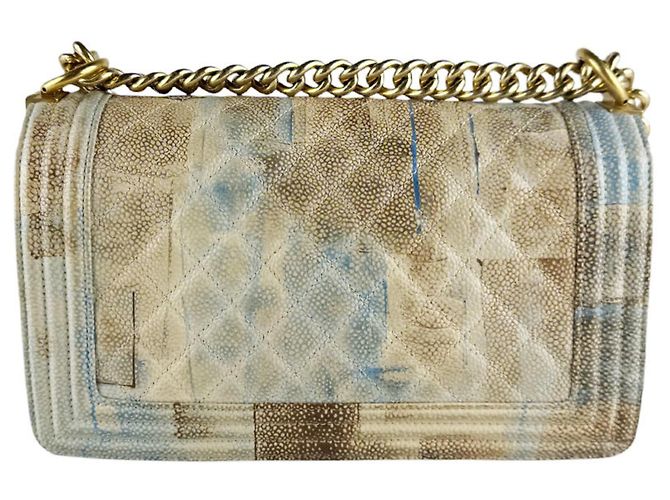 Borsa Chanel Boy a Spalla Marrone Blu Beige - vista 3