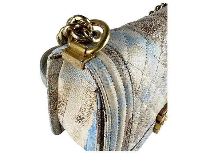 Borsa Chanel Boy a Spalla Marrone Blu Beige - vista 7