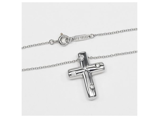 Pingente Cruz Tiffany & Co. em Platina e Diamantes Small Prata - vista 4