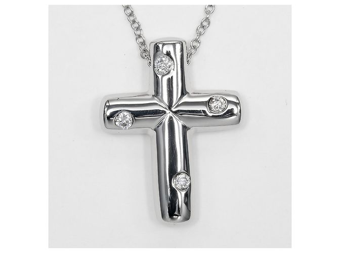 Pingente Cruz Tiffany & Co. em Platina e Diamantes Small Prata - vista 5