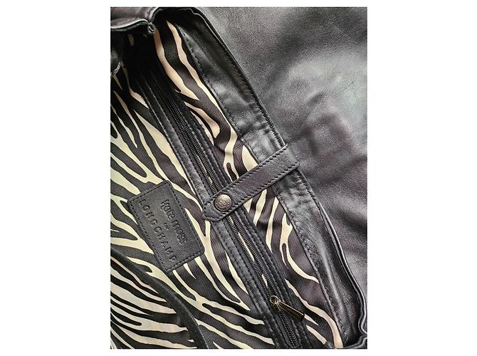Kate Moss Longchamp Borsa a mano in pelle nera e pelliccia Nero - vista 2