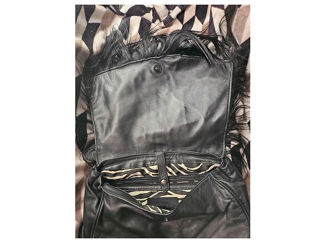 Kate Moss Longchamp Borsa a mano in pelle nera e pelliccia Nero - vista 3
