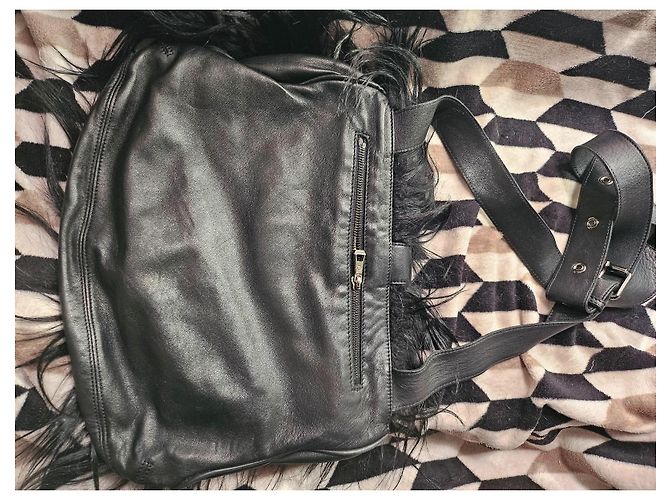 Kate Moss Longchamp Borsa a mano in pelle nera e pelliccia Nero - vista 4