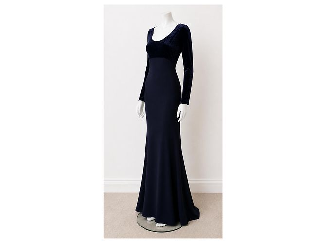 Abito in velluto e crepe blu navy Jenny Packham (Vintage) Blu scuro - vista 2