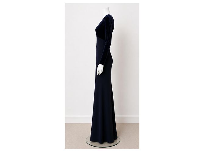Abito in velluto e crepe blu navy Jenny Packham (Vintage) Blu scuro - vista 3