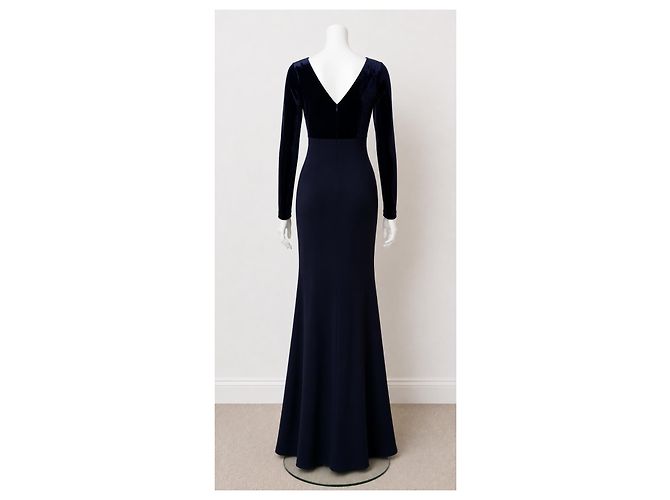 Abito in velluto e crepe blu navy Jenny Packham (Vintage) Blu scuro - vista 4