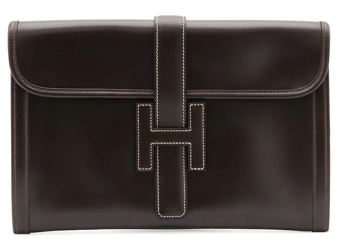Clutch Hermès Jige PM in pelle marrone scuro - vista 2