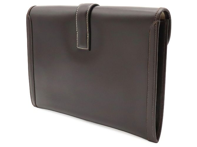 Clutch Hermès Jige PM in pelle marrone scuro - vista 3