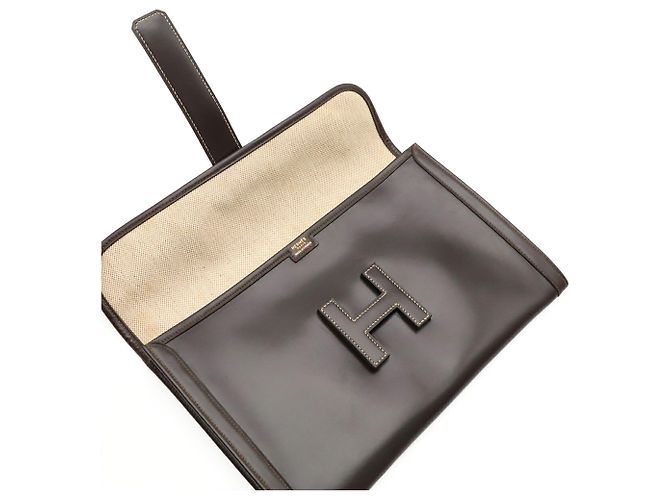 Clutch Hermès Jige PM in pelle marrone scuro - vista 7