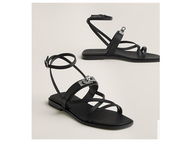 Sandali Gladiator June in pelle nera Hermès con finiture in palladio Nero - vista 10