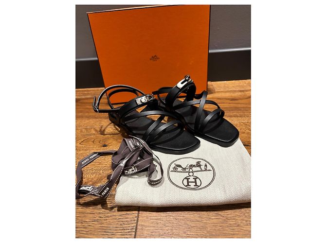 Sandali Gladiator June in pelle nera Hermès con finiture in palladio Nero - vista 6