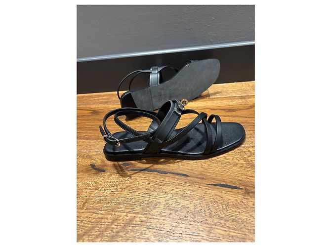 Sandali Gladiator June in pelle nera Hermès con finiture in palladio Nero - vista 8