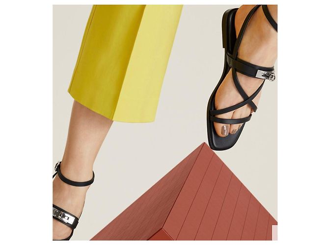 Sandali Gladiator June in pelle nera Hermès con finiture in palladio Nero - vista 9
