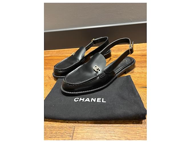 Mocassini slingback in pelle nera Chanel 37 Nero - vista 2