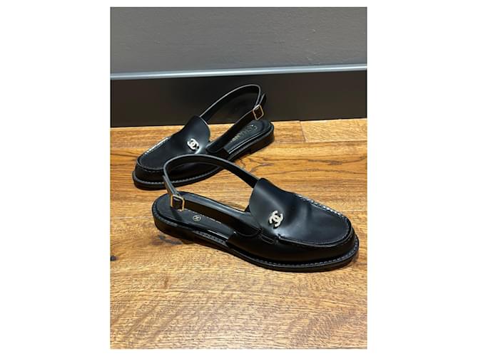 Mocassini slingback in pelle nera Chanel 37 Nero - vista 6