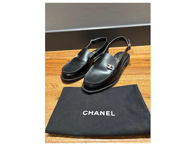 Mocassini slingback in pelle nera Chanel 37 Nero - vista 7