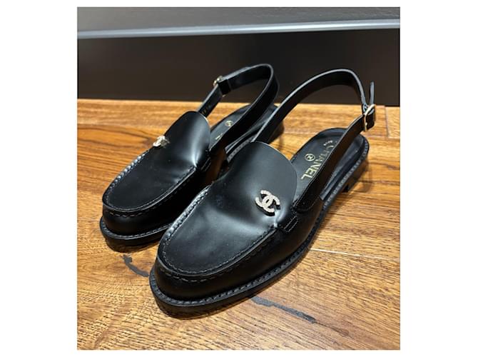 Mocassini slingback in pelle nera Chanel 37 Nero - vista 8