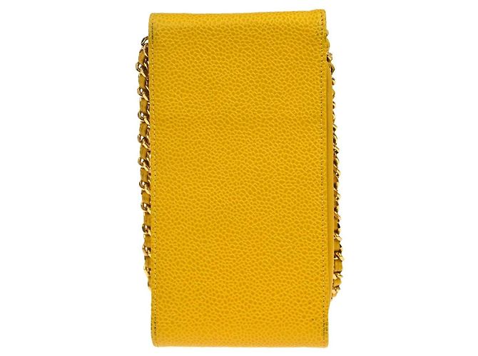 Portacellulare Chanel Vintage CC Caviar Giallo - vista 2