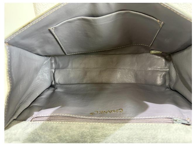 Chanel Borsa a tracolla in scamosciato grigio con fiocco nero e catena dorata D'oro - vista 14