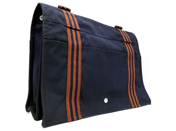 Hermès Borsa Tote Hermes Fourre-Tout Bassas MM Blu navy - vista 9