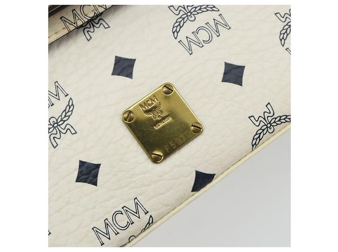 Borsa MCM Vicetos Logogram PVC Pelle 2way White Gold Auth 193908 Bianco D'oro - vista 17