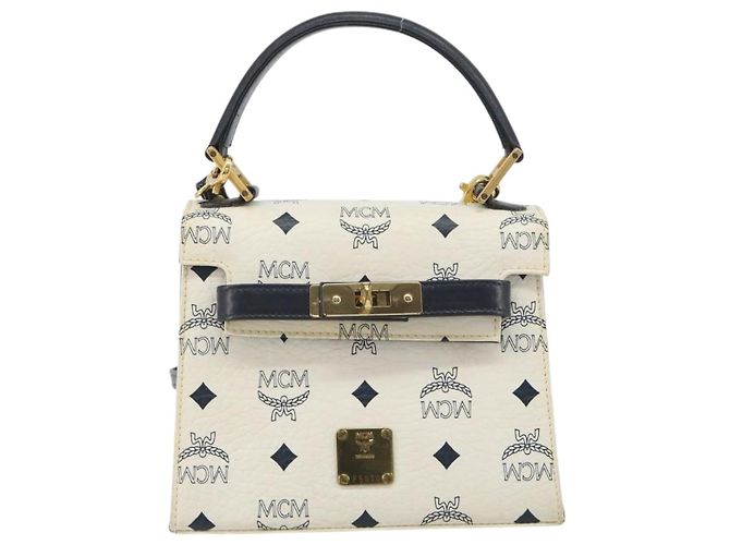 Borsa MCM Vicetos Logogram PVC Pelle 2way White Gold Auth 193908 Bianco D'oro - vista 2