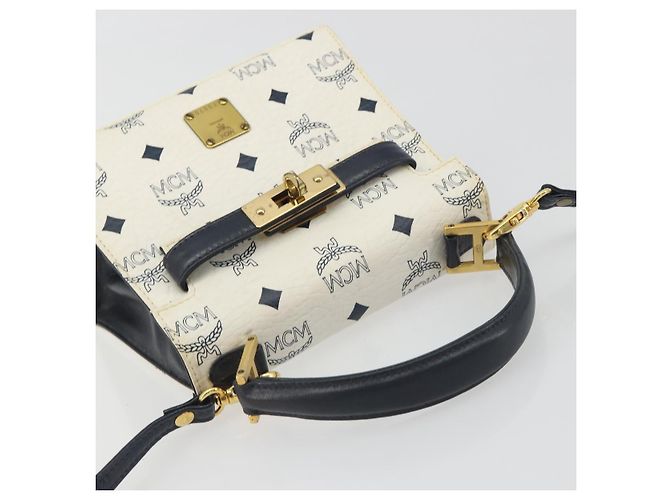 Borsa MCM Vicetos Logogram PVC Pelle 2way White Gold Auth 193908 Bianco D'oro - vista 6