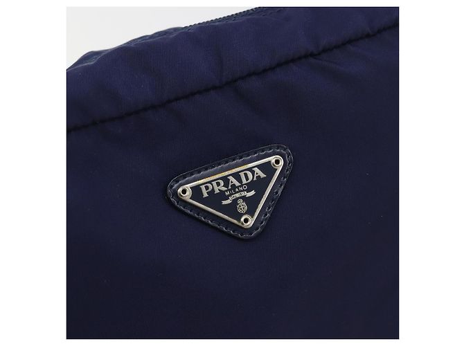 Pochette PRADA Nylon Navy Silver Auth 191985A Prata Azul marinho - vista 9