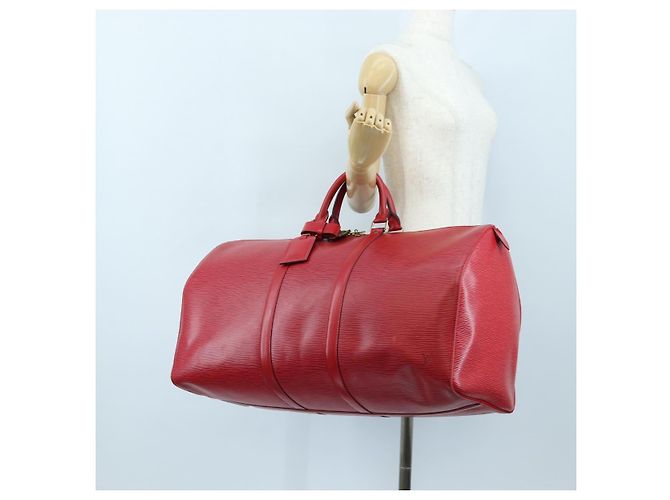 LOUIS VUITTON Epi Keepall 55 Boston Bag Red M42957 LV Auth 194589V Rosso - vista 22