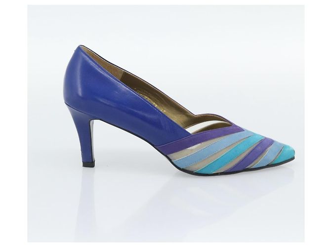 Décolleté SAINT LAURENT in pelle 37 Blu Auth 193709M - vista 16