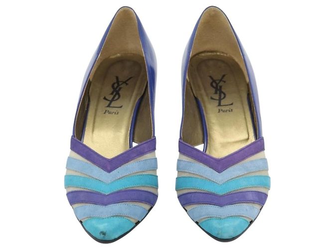Décolleté SAINT LAURENT in pelle 37 Blu Auth 193709M - vista 2