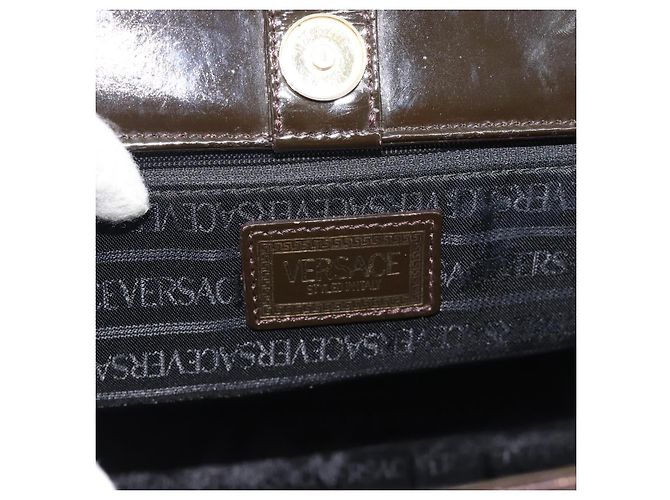 Bolsa de mão VERSACE em couro marrom com detalhes em tom dourado Auth BA14561 - vista 10
