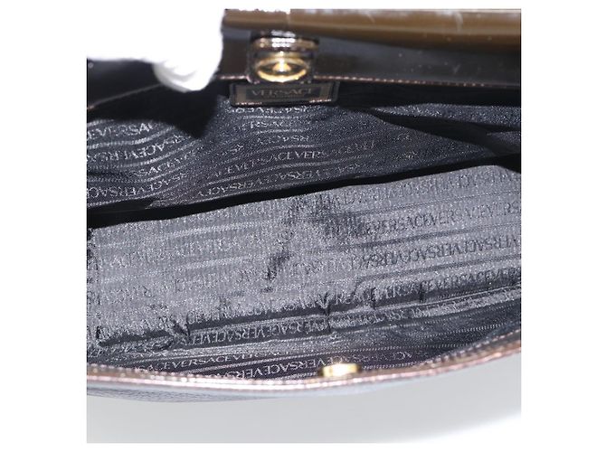 Bolsa de mão VERSACE em couro marrom com detalhes em tom dourado Auth BA14561 - vista 11