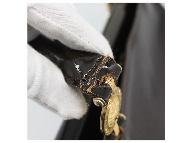 Bolsa de mão VERSACE em couro marrom com detalhes em tom dourado Auth BA14561 - vista 12