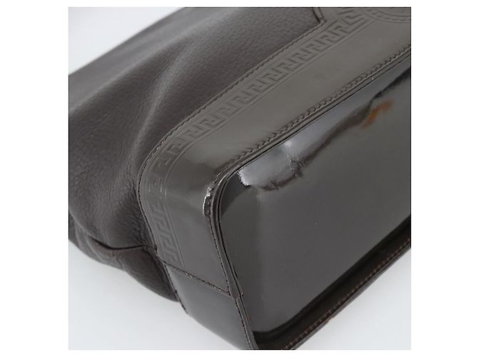 Bolsa de mão VERSACE em couro marrom com detalhes em tom dourado Auth BA14561 - vista 14