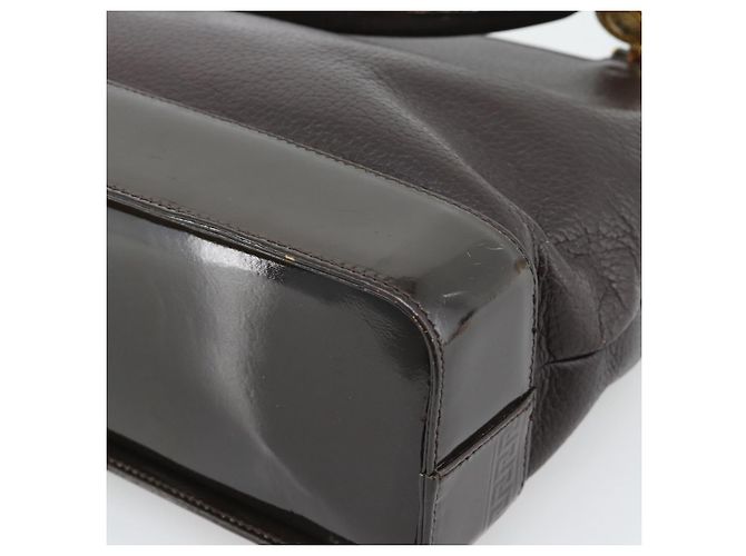 Bolsa de mão VERSACE em couro marrom com detalhes em tom dourado Auth BA14561 - vista 15