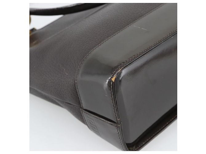 Bolsa de mão VERSACE em couro marrom com detalhes em tom dourado Auth BA14561 - vista 16