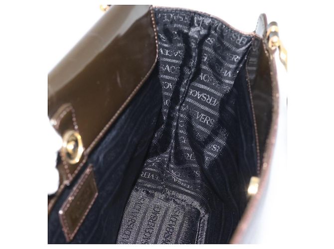 Bolsa de mão VERSACE em couro marrom com detalhes em tom dourado Auth BA14561 - vista 17