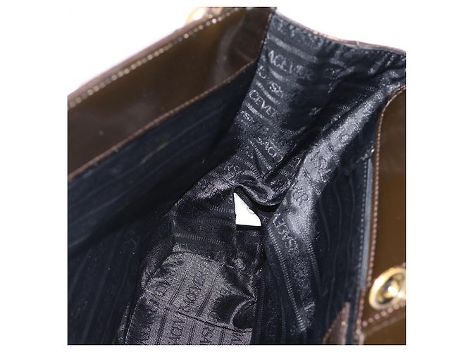 Bolsa de mão VERSACE em couro marrom com detalhes em tom dourado Auth BA14561 - vista 18