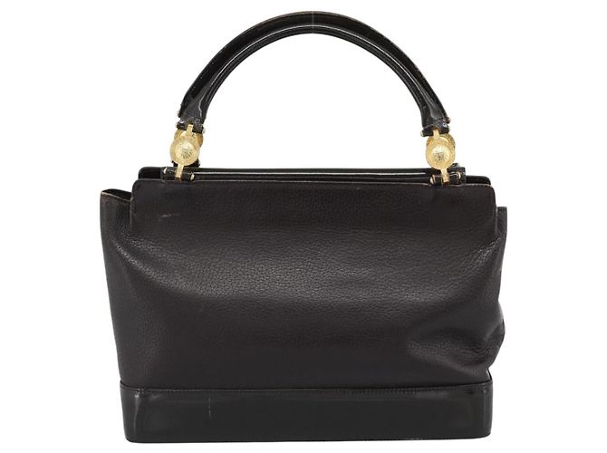 Bolsa de mão VERSACE em couro marrom com detalhes em tom dourado Auth BA14561 - vista 2