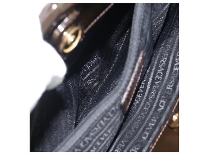 Bolsa de mão VERSACE em couro marrom com detalhes em tom dourado Auth BA14561 - vista 20