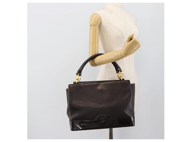 Bolsa de mão VERSACE em couro marrom com detalhes em tom dourado Auth BA14561 - vista 21