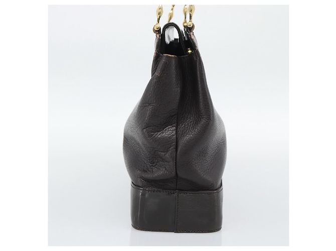 Bolsa de mão VERSACE em couro marrom com detalhes em tom dourado Auth BA14561 - vista 3
