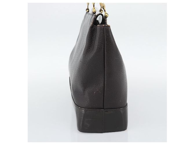 Bolsa de mão VERSACE em couro marrom com detalhes em tom dourado Auth BA14561 - vista 4